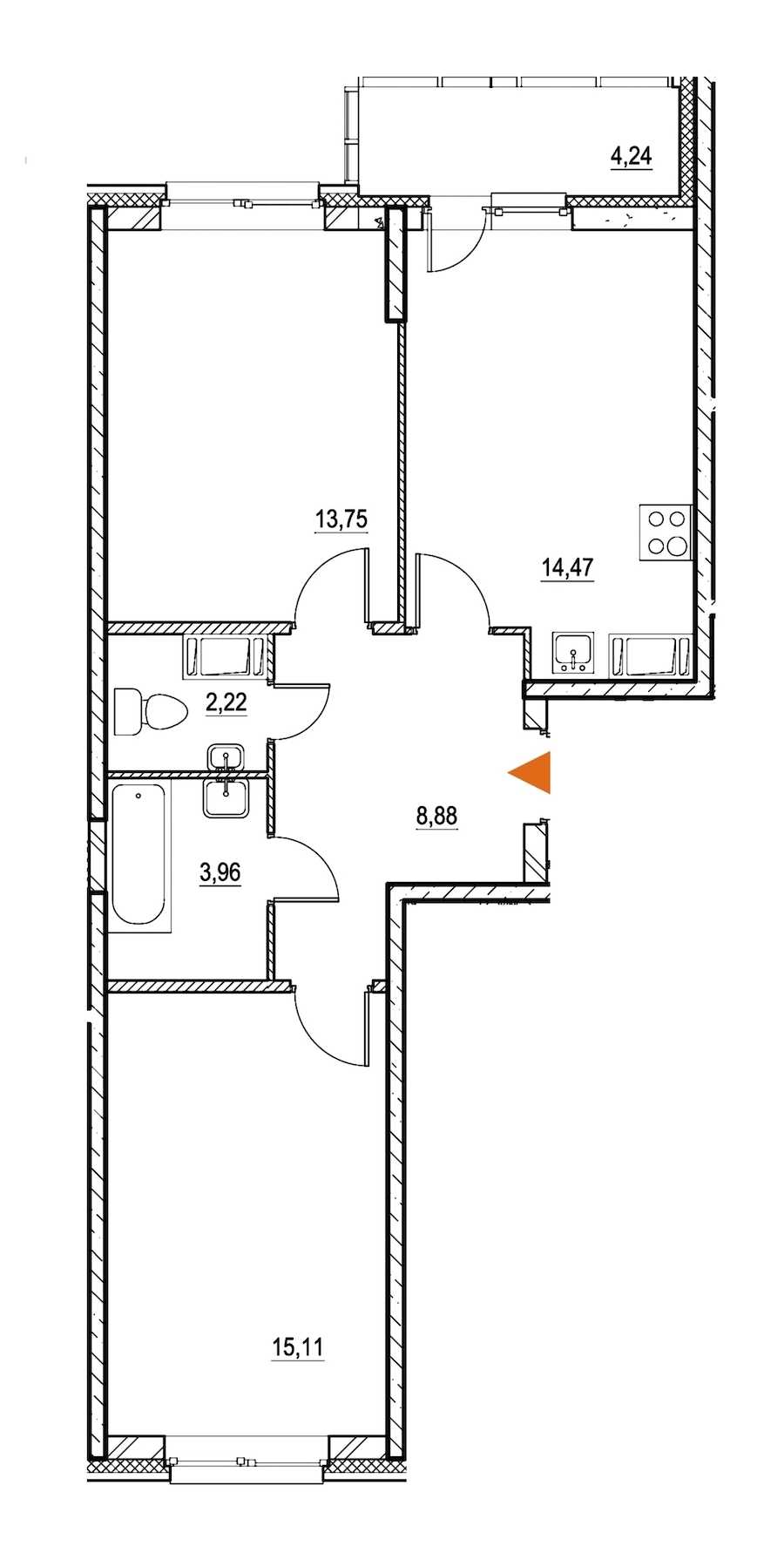 Двухкомнатная квартира в : площадь 60.51 м2 , этаж: 21 – купить в Санкт-Петербурге
